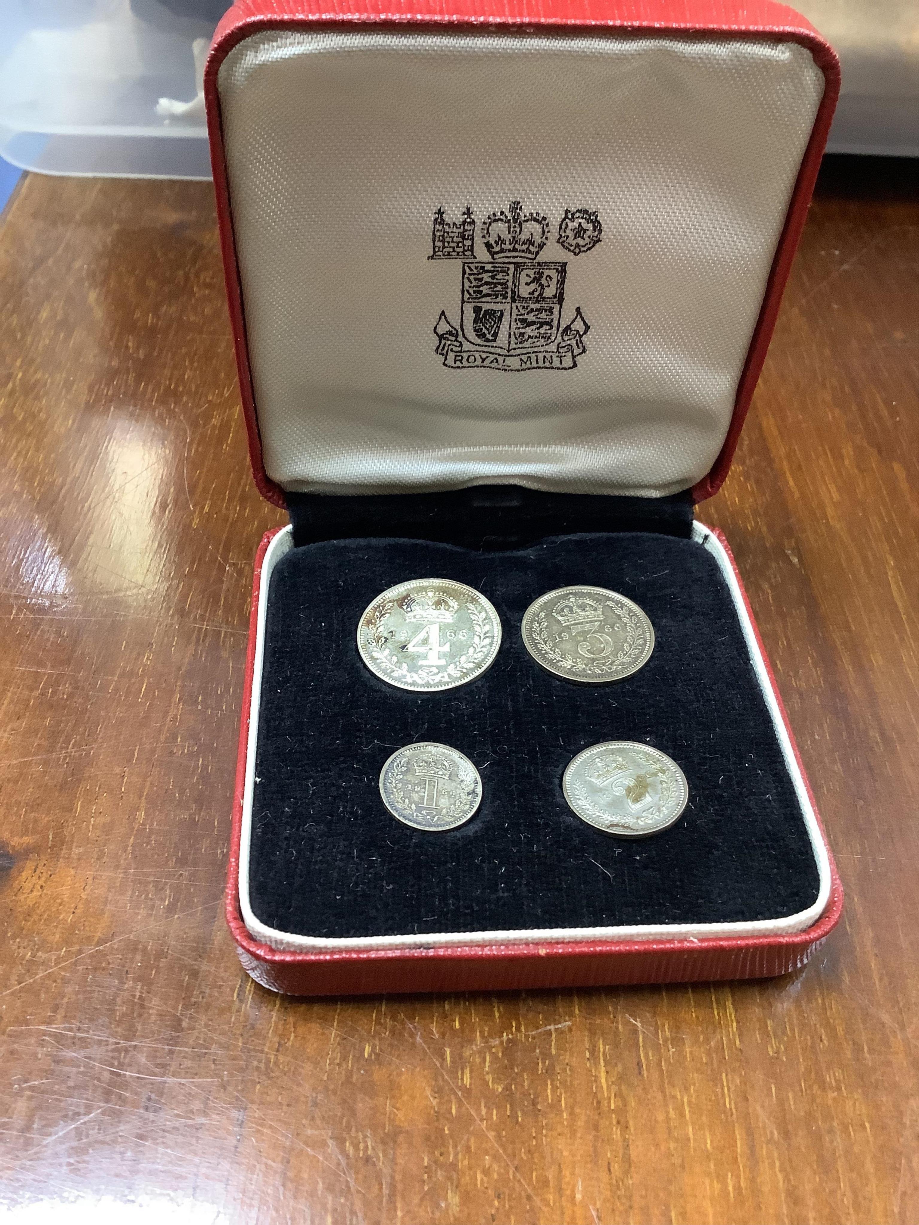 British coins, Elizabeth II, maundy set, 1d-4d, 1966, lustrous, UNC